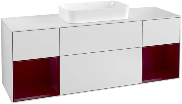 VILLEROY BOCH Toaletní skříňka Finion, s osvětlením, 4 výsuvy, 1600 x 603 x 501 mm, bílý matný lak / pivoňkový matný lak / sklo bílé matné #F331HBMT