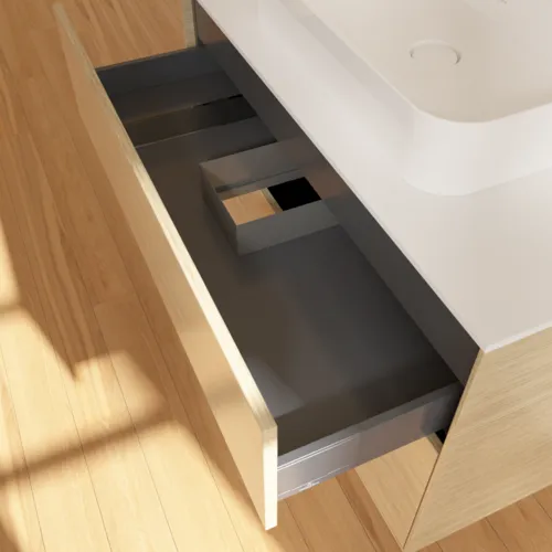 VILLEROY BOCH Toaletní skříňka Finion, 2 výsuvy, 1000 x 603 x 501 mm, dubová dýha / sklo bílé matné #F35100PC, obrázek 7
