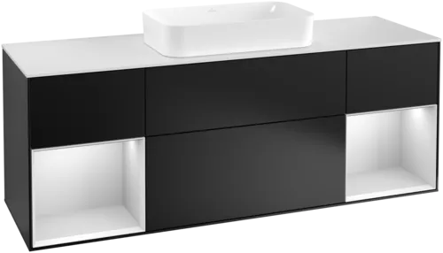 VILLEROY BOCH Toaletní skříňka Finion, s osvětlením, 4 výsuvy, 1600 x 603 x 501 mm, černý matný lak / bílý matný lak / bílé matné sklo #F331MTPD