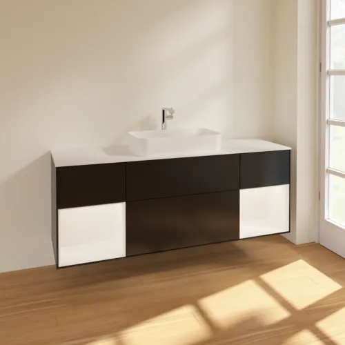 VILLEROY BOCH Toaletní skříňka Finion, s osvětlením, 4 výsuvy, 1600 x 603 x 501 mm, černý matný lak / bílý matný lak / bílé matné sklo #F331MTPD, obrázek 2