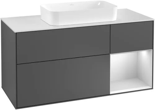 VILLEROY BOCH Toaletní skříňka Finion, s osvětlením, 3 výsuvy, 1200 x 603 x 501 mm, antracitový matný lak / bílý matný lak / bílé matné sklo #F301MTGK