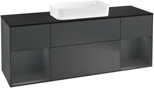 VILLEROY BOCH Toaletní skříňka Finion, s osvětlením, 4 výsuvy, 1600 x 603 x 501 mm, Midnight Blue Matt Lacquer / Midnight Blue Matt Lacquer / Glass Black Matt #F332HGHG