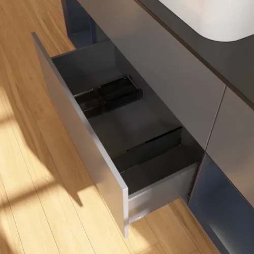 VILLEROY BOCH Toaletní skříňka Finion, s osvětlením, 4 výsuvy, 1600 x 603 x 501 mm, antracitový matný lak / půlnoční modrý matný lak / černé matné sklo #F332HGGK, obrázek 7