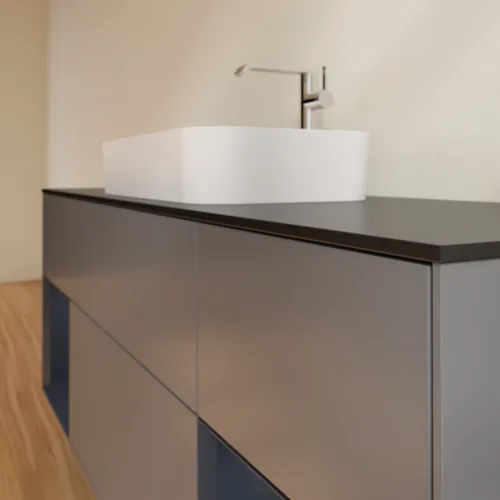 VILLEROY BOCH Toaletní skříňka Finion, s osvětlením, 4 výsuvy, 1600 x 603 x 501 mm, antracitový matný lak / půlnoční modrý matný lak / černé matné sklo #F332HGGK, obrázek 6