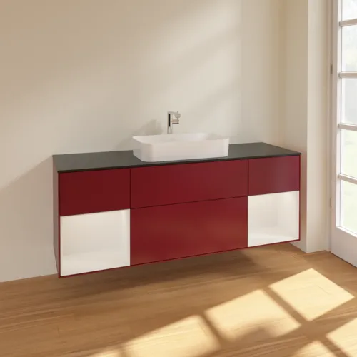 VILLEROY BOCH Toaletní skříňka Finion, s osvětlením, 4 výsuvy, 1600 x 603 x 501 mm, matný lak Peony / lesklý bílý lak / černé matné sklo #F332GFHB, obrázek 2