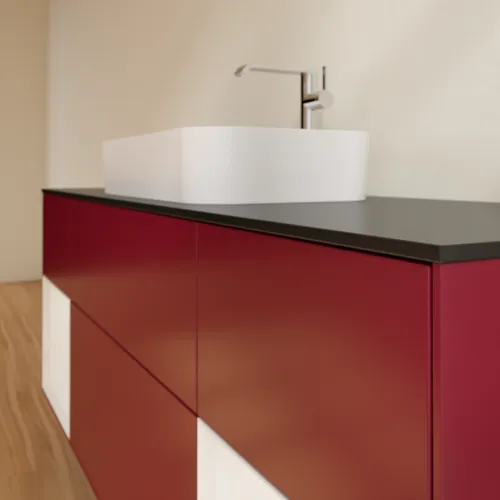 VILLEROY BOCH Toaletní skříňka Finion, s osvětlením, 4 výsuvy, 1600 x 603 x 501 mm, matný lak Peony / lesklý bílý lak / černé matné sklo #F332GFHB, obrázek 6