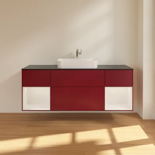 VILLEROY BOCH Toaletní skříňka Finion, s osvětlením, 4 výsuvy, 1600 x 603 x 501 mm, matný lak Peony / lesklý bílý lak / černé matné sklo #F332GFHB, obrázek 3