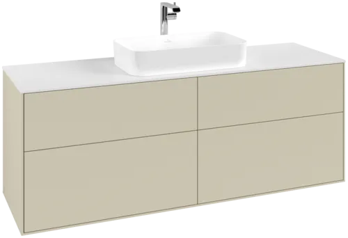 VILLEROY BOCH Toaletní skříňka Finion, 4 výsuvy, 1600 x 603 x 501 mm, hedvábně šedý matný lak / sklo bílé matné #F32100HJ