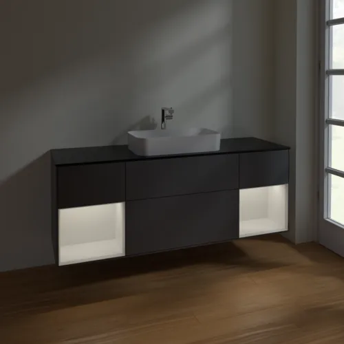 VILLEROY BOCH Toaletní skříňka Finion, s osvětlením, 4 výsuvy, 1600 x 603 x 501 mm, antracitový matný lak / lesklý bílý lak / černé matné sklo #F332GFGK, obrázek 5