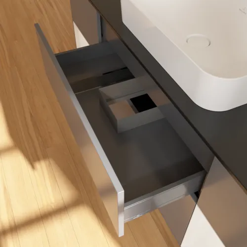 VILLEROY BOCH Toaletní skříňka Finion, s osvětlením, 4 výsuvy, 1600 x 603 x 501 mm, antracitový matný lak / lesklý bílý lak / černé matné sklo #F332GFGK, obrázek 8