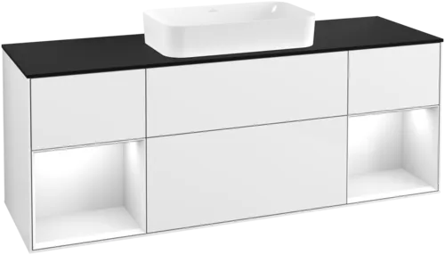 VILLEROY BOCH Toaletní skříňka Finion, s osvětlením, 4 výsuvy, 1600 x 603 x 501 mm, lesklý bílý lak / lesklý bílý lak / sklo černé matné #F332GFGF