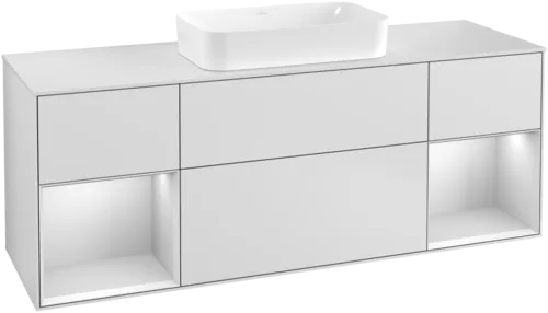 VILLEROY BOCH Toaletní skříňka Finion, s osvětlením, 4 výsuvy, 1600 x 603 x 501 mm, bílý matný lak / bílý matný lak / sklo bílé matné #F331MTMT