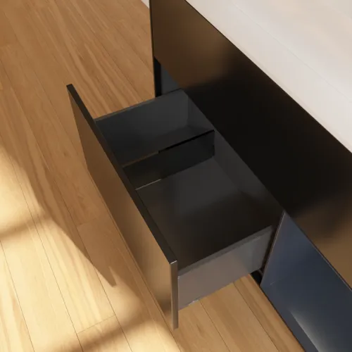 VILLEROY BOCH Toaletní skříňka Finion, s osvětlením, 2 výsuvy, 1000 x 603 x 501 mm, černý matný lak / půlnoční modrý matný lak / bílé matné sklo #F371HGPD, obrázek 7