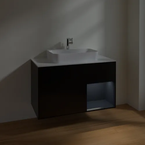 VILLEROY BOCH Toaletní skříňka Finion, s osvětlením, 2 výsuvy, 1000 x 603 x 501 mm, černý matný lak / půlnoční modrý matný lak / bílé matné sklo #F371HGPD, obrázek 5