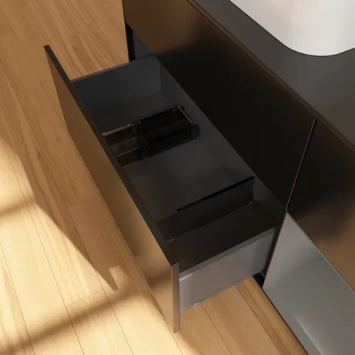 VILLEROY BOCH Toaletní skříňka Finion, s osvětlením, 3 výsuvy, 1200 x 603 x 501 mm, černý matný lak / antracitový matný lak / černé matné sklo #F402GKPD, obrázek 7