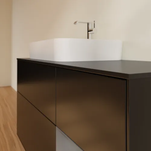 VILLEROY BOCH Toaletní skříňka Finion, s osvětlením, 3 výsuvy, 1200 x 603 x 501 mm, černý matný lak / antracitový matný lak / černé matné sklo #F402GKPD, obrázek 6