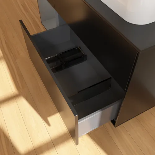 VILLEROY BOCH Toaletní skříňka Finion, s osvětlením, 3 výsuvy, 1200 x 603 x 501 mm, černý matný lak / antracitový matný lak / černé matné sklo #F392GKPD, obrázek 7
