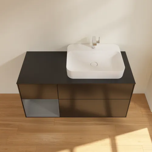 VILLEROY BOCH Toaletní skříňka Finion, s osvětlením, 3 výsuvy, 1200 x 603 x 501 mm, černý matný lak / antracitový matný lak / černé matné sklo #F392GKPD, obrázek 4