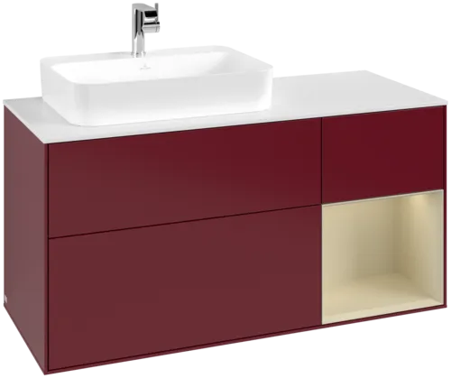 VILLEROY BOCH Toaletní skříňka Finion, s osvětlením, 3 výsuvy, 1200 x 603 x 501 mm, Peony Matt Lacquer / Silk Grey Matt Lacquer / Glass White Matt #F401HJHB