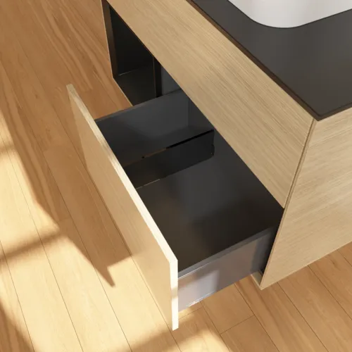 VILLEROY BOCH Toaletní skříňka Finion, s osvětlením, 2 výsuvy, 1000 x 603 x 501 mm, dubová dýha / černý matný lak / černé matné sklo #F362PDPC, obrázek 7