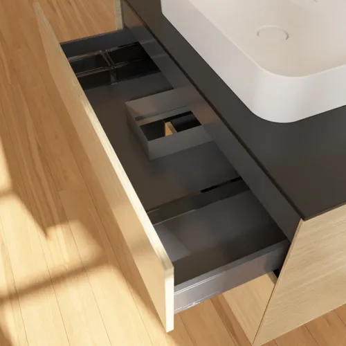 VILLEROY BOCH Toaletní skříňka Finion, s osvětlením, 2 výsuvy, 1000 x 603 x 501 mm, dubová dýha / černý matný lak / černé matné sklo #F362PDPC, obrázek 8