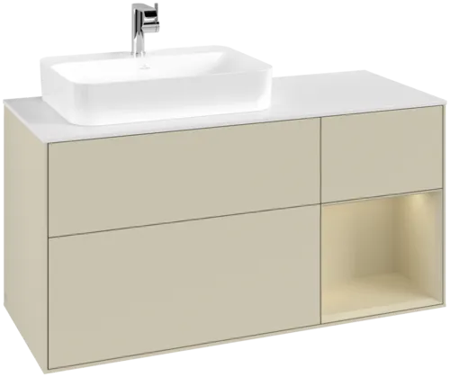 VILLEROY BOCH Toaletní skříňka Finion, s osvětlením, 3 výsuvy, 1200 x 603 x 501 mm, Silk Grey Matt Lacquer / Silk Grey Matt Lacquer / Glass White Matt #F401HJHJ
