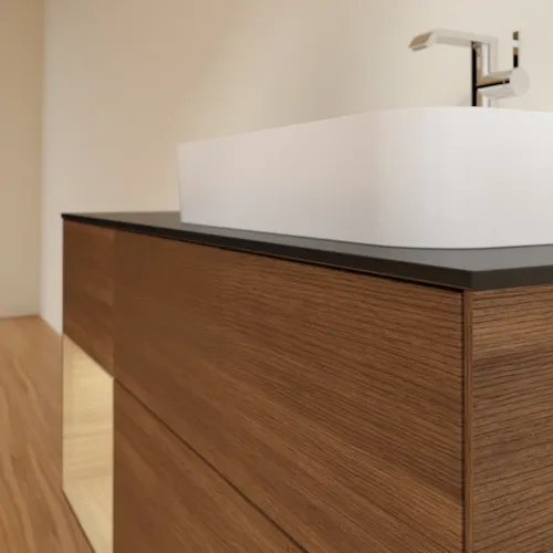 VILLEROY BOCH Toaletní skříňka Finion, s osvětlením, 3 výsuvy, 1200 x 603 x 501 mm, ořechová dýha / dubová dýha / sklo černé matné #F392PCGN, obrázek 6
