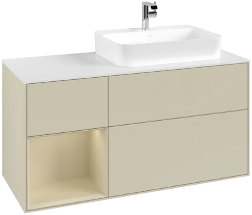 VILLEROY BOCH Toaletní skříňka Finion, s osvětlením, 3 výsuvy, 1200 x 603 x 501 mm, Silk Grey Matt Lacquer / Silk Grey Matt Lacquer / Glass White Matt #F391HJHJ