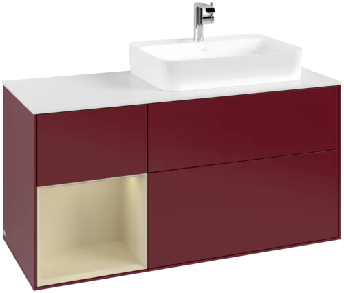 VILLEROY BOCH Toaletní skříňka Finion, s osvětlením, 3 výsuvy, 1200 x 603 x 501 mm, Peony Matt Lacquer / Silk Grey Matt Lacquer / Glass White Matt #F391HJHB