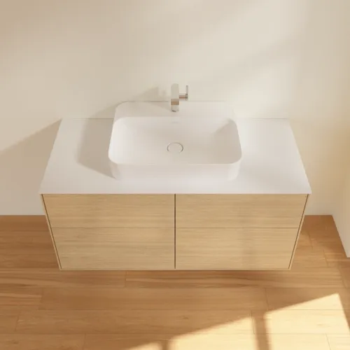 VILLEROY BOCH Toaletní skříňka Finion, 4 výsuvy, 1200 x 603 x 501 mm, dubová dýha / sklo bílé matné #F38100PC, obrázek 4