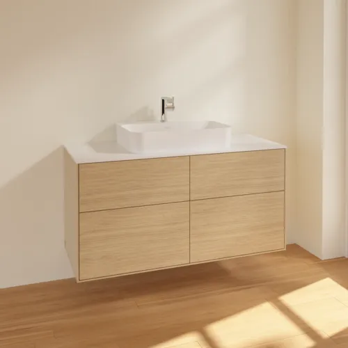 VILLEROY BOCH Toaletní skříňka Finion, 4 výsuvy, 1200 x 603 x 501 mm, dubová dýha / sklo bílé matné #F38100PC, obrázek 2