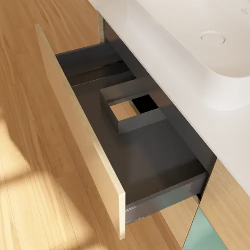 VILLEROY BOCH Toaletní skříňka Finion, s osvětlením, 3 výsuvy, 1200 x 603 x 501 mm, dubová dýha / olivový matný lak / sklo bílé matné #F401GMPC, obrázek 8