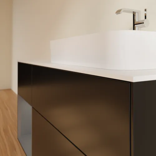 VILLEROY BOCH Toaletní skříňka Finion, s osvětlením, 3 výsuvy, 1200 x 603 x 501 mm, černý matný lak / antracitový matný lak / bílé matné sklo #F391GKPD, obrázek 6
