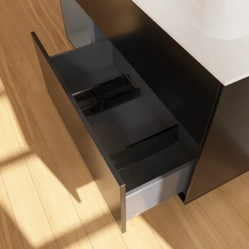 VILLEROY BOCH Toaletní skříňka Finion, s osvětlením, 3 výsuvy, 1200 x 603 x 501 mm, černý matný lak / antracitový matný lak / bílé matné sklo #F391GKPD, obrázek 7