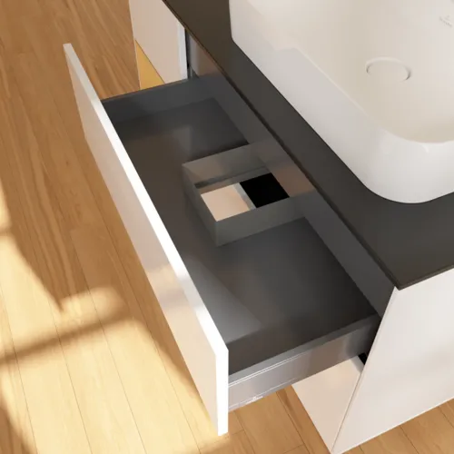 VILLEROY BOCH Toaletní skříňka Finion, s osvětlením, 3 výsuvy, 1200 x 603 x 501 mm, lesklý bílý lak / zlatý matný lak / černé matné sklo #F392HFGF, obrázek 8