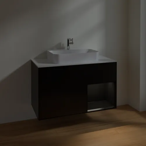 VILLEROY BOCH Toaletní skříňka Finion, s osvětlením, 2 výsuvy, 1000 x 603 x 501 mm, černý matný lak / černý matný lak / sklo bílé matné #F371PDPD, obrázek 5