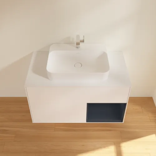 VILLEROY BOCH Toaletní skříňka Finion, s osvětlením, 2 výsuvy, 1000 x 603 x 501 mm, bílý matný lak / půlnoční modrý matný lak / bílé matné sklo #F371HGMT, obrázek 4