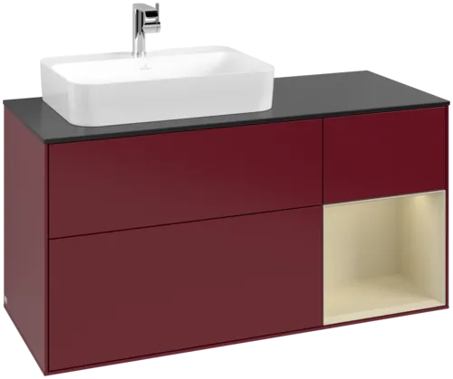 VILLEROY BOCH Toaletní skříňka Finion, s osvětlením, 3 výsuvy, 1200 x 603 x 501 mm, Peony Matt Lacquer / Silk Grey Matt Lacquer / Glass Black Matt #F402HJHB