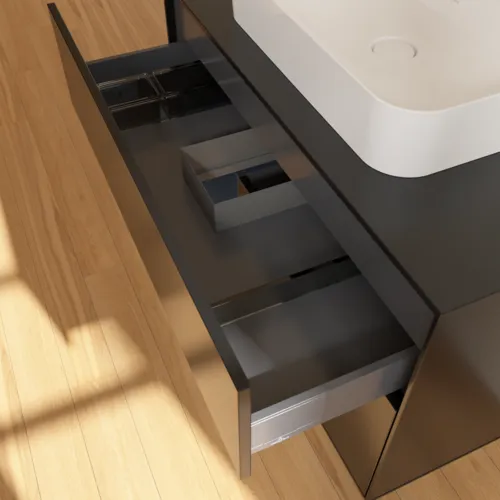 VILLEROY BOCH Toaletní skříňka Finion, s osvětlením, 2 výsuvy, 1000 x 603 x 501 mm, černý matný lak / půlnoční modrý matný lak / černé matné sklo #F362HGPD, obrázek 8