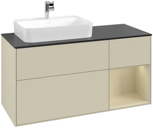 VILLEROY BOCH Toaletní skříňka Finion, s osvětlením, 3 výsuvy, 1200 x 603 x 501 mm, Silk Grey Matt Lacquer / Silk Grey Matt Lacquer / Glass Black Matt #F402HJHJ