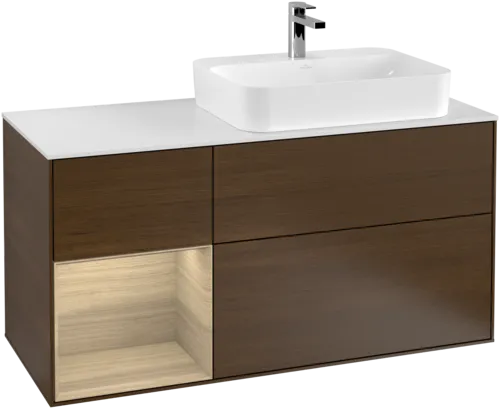 VILLEROY BOCH Toaletní skříňka Finion, s osvětlením, 3 výsuvy, 1200 x 603 x 501 mm, ořechová dýha / dubová dýha / sklo bílé matné #F391PCGN, obrázek 1