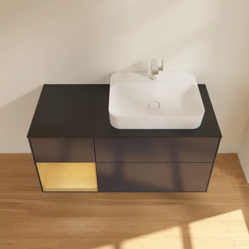 VILLEROY BOCH Toaletní skříňka Finion, s osvětlením, 3 výsuvy, 1200 x 603 x 501 mm, Midnight Blue Matt Lacquer / Gold Matt Lacquer / Glass Black Matt #F392HFHG, obrázek 4