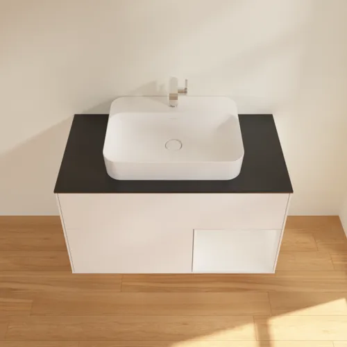VILLEROY BOCH Umyvadlová skříňka Finion, s osvětlením, 2 výsuvy, 1000 x 603 x 501 mm, bílý matný lak / bílý lesklý lak / černé matné sklo #F372GFMT, obrázek 4