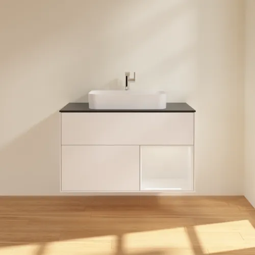 VILLEROY BOCH Umyvadlová skříňka Finion, s osvětlením, 2 výsuvy, 1000 x 603 x 501 mm, bílý matný lak / bílý lesklý lak / černé matné sklo #F372GFMT, obrázek 3