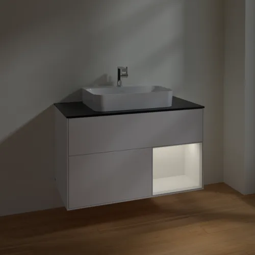 VILLEROY BOCH Umyvadlová skříňka Finion, s osvětlením, 2 výsuvy, 1000 x 603 x 501 mm, bílý matný lak / bílý lesklý lak / černé matné sklo #F372GFMT, obrázek 5