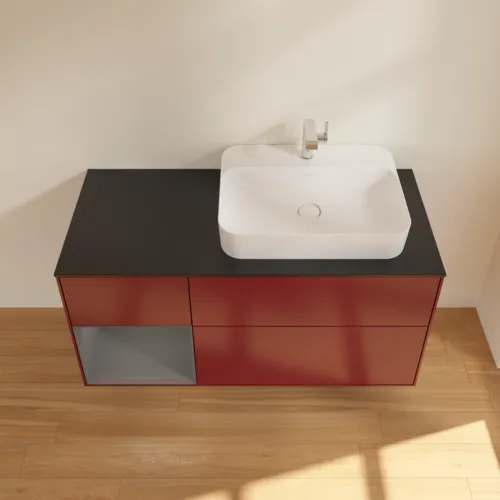 VILLEROY BOCH Toaletní skříňka Finion, s osvětlením, 3 výsuvy, 1200 x 603 x 501 mm, Pivoňka matný lak / Antracit matný lak / Sklo černé matné #F392GKHB, obrázek 4