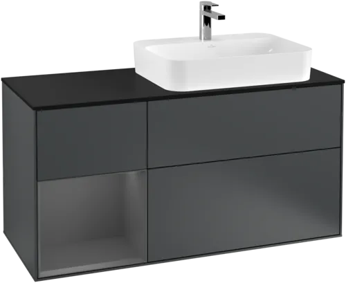 VILLEROY BOCH Toaletní skříňka Finion, s osvětlením, 3 výsuvy, 1200 x 603 x 501 mm, Midnight Blue Matt Lacquer / Anthracite Matt Lacquer / Glass Black Matt #F392GKHG