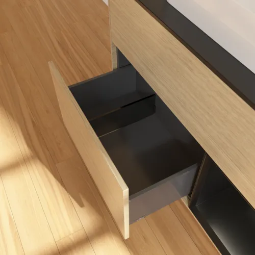 VILLEROY BOCH Toaletní skříňka Finion, s osvětlením, 2 výsuvy, 1000 x 603 x 501 mm, dubová dýha / černý matný lak / černé matné sklo #F372PDPC, obrázek 7
