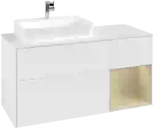 VILLEROY BOCH Toaletní skříňka Finion, s osvětlením, 3 výsuvy, 1200 x 603 x 501 mm, bílý matný lak / hedvábně šedý matný lak / bílé matné sklo #F401HJMT