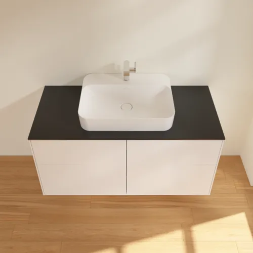 VILLEROY BOCH Toaletní skříňka Finion, 4 výsuvy, 1200 x 603 x 501 mm, bílý matný lak / černé matné sklo #F38200MT, obrázek 4